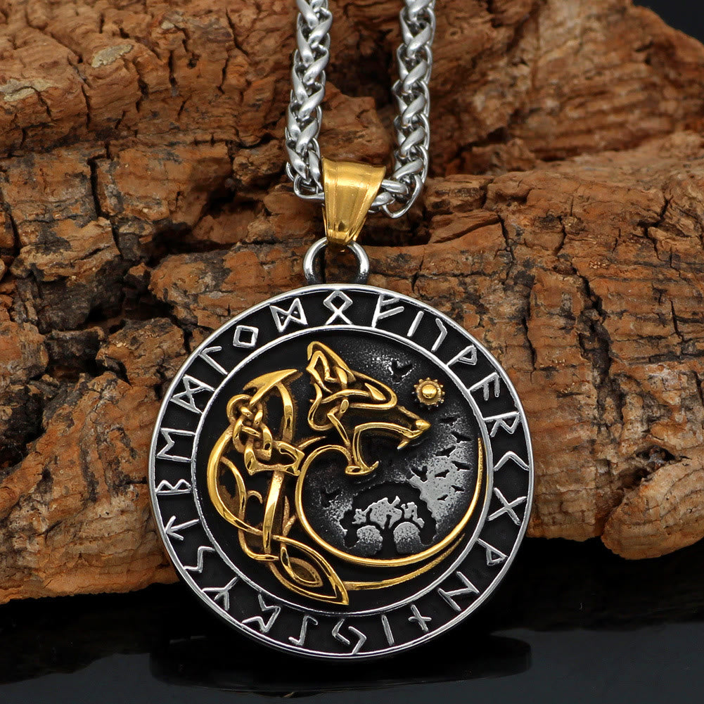 WorldNorse Wolf - Rune Halskette mit Wikinger- Fenrir