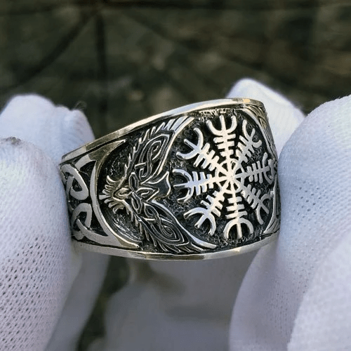 WorldNorse Wikingerring „Helm der Ehrfurcht“ aus Edelstahl