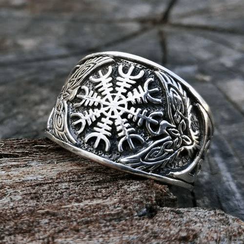 WorldNorse Wikingerring „Helm der Ehrfurcht“ aus Edelstahl