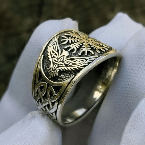 WorldNorse Wikingerring „Helm der Ehrfurcht“ aus Edelstahl