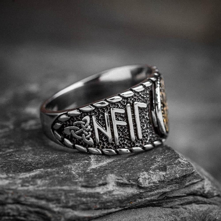 WorldNorse Wikingerring aus Edelstahl mit Vegvisir und Runen