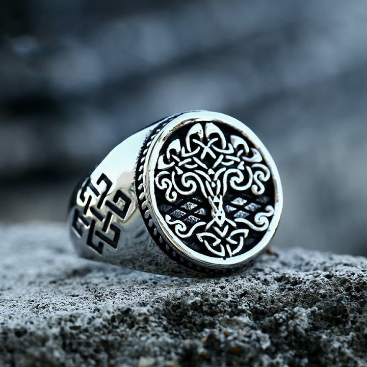 WorldNorse Vintage Edelstahlring mit Lebensbaum