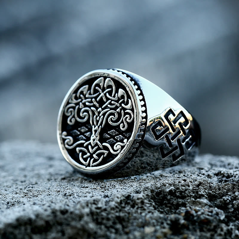 WorldNorse Vintage Edelstahlring mit Lebensbaum