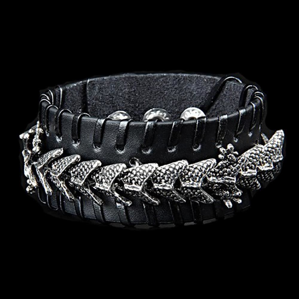 WorldNorse Lederarmband mit Drachen-Armreif, Jormungandr -Metalldesign