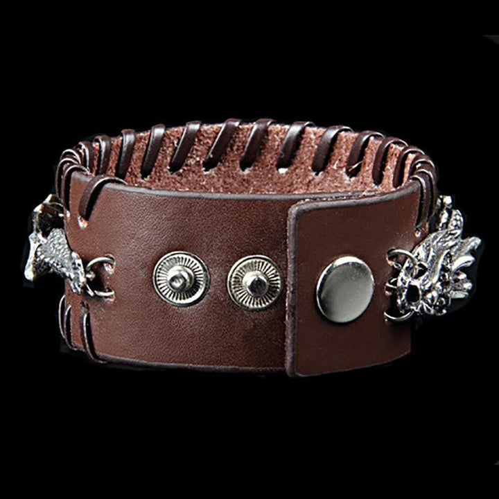 WorldNorse Lederarmband mit Drachen-Armreif, Jormungandr -Metalldesign
