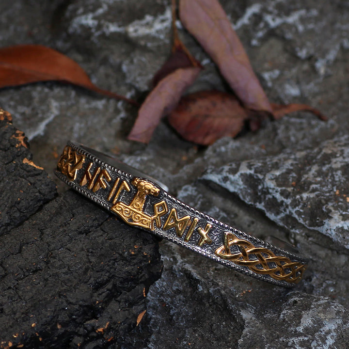 WorldNorse Keltischer Knoten Mjölnir Runen Edelstahl Wikinger Armband