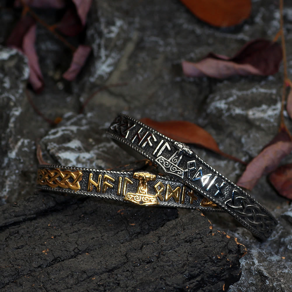 WorldNorse Keltischer Knoten Mjölnir Runen Edelstahl Wikinger Armband