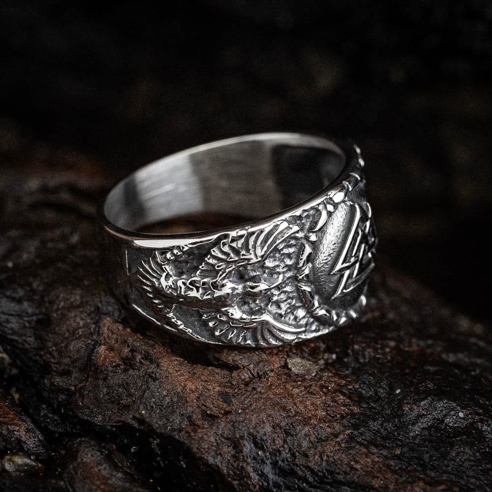 WorldNorse Herren-Fingerring mit Valknut und Raven -Persönlichkeit