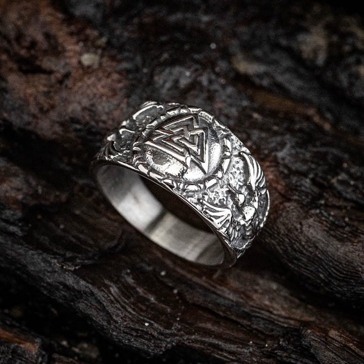 WorldNorse Herren-Fingerring mit Valknut und Raven -Persönlichkeit