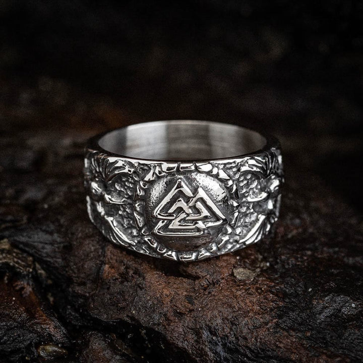 WorldNorse Herren-Fingerring mit Valknut und Raven -Persönlichkeit