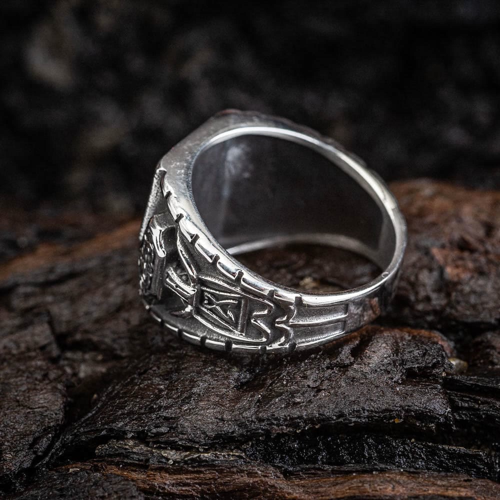WorldNorse Herrenring mit Wikinger-Muster Valknut und Mjölnir