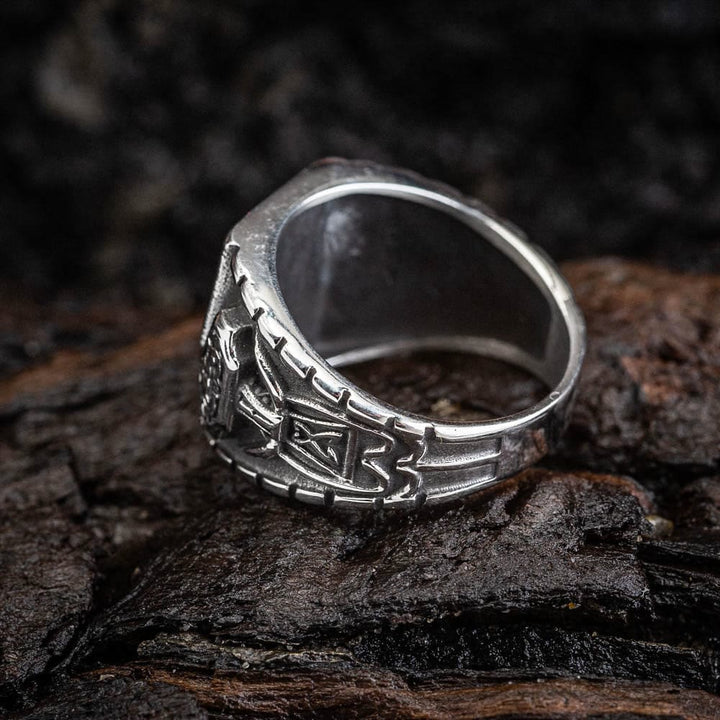 WorldNorse Herrenring mit Wikinger-Muster Valknut und Mjölnir