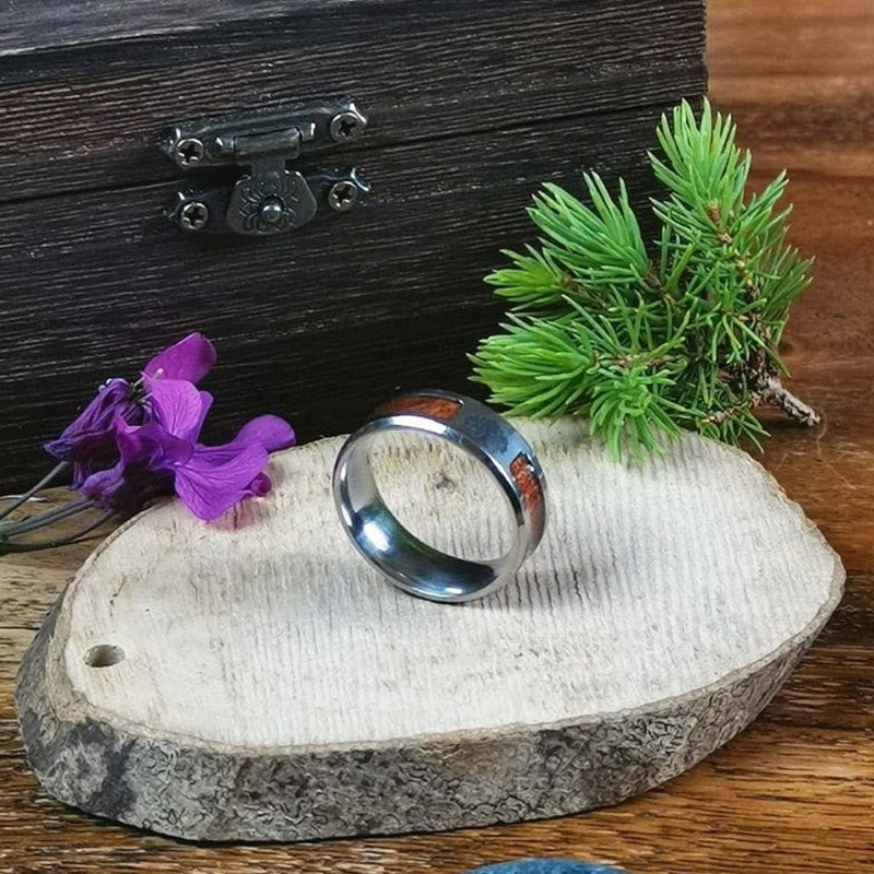 WorldNorse Edelstahl-Ring mit Yggdrasil und Holzeinlage