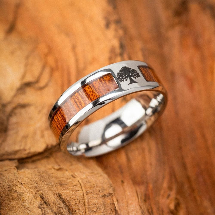 WorldNorse Edelstahl-Ring mit Yggdrasil und Holzeinlage