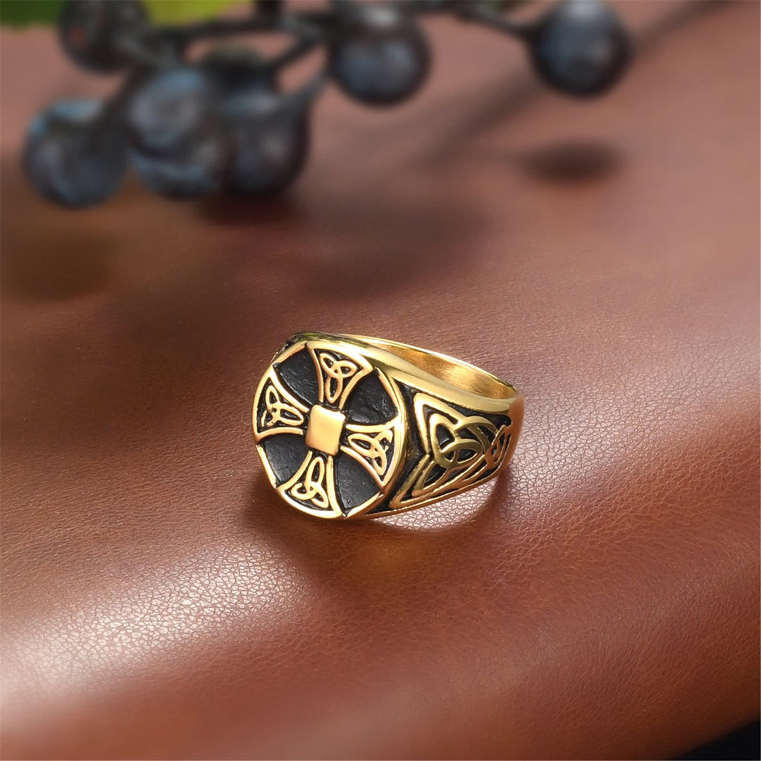 WorldNorse Keltischer Knoten Kreuz Edelstahl Wikinger Ring