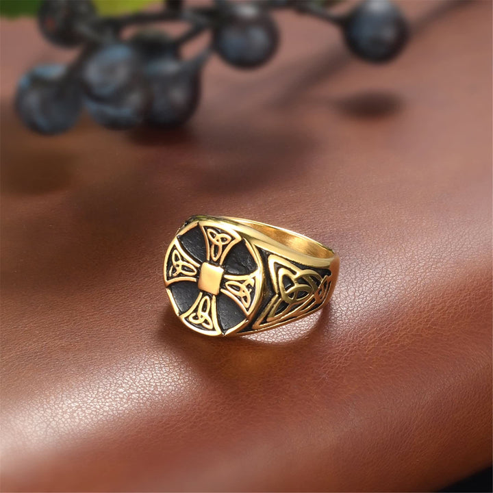 WorldNorse Keltischer Knoten Kreuz Edelstahl Wikinger Ring