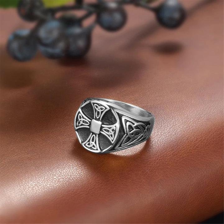 WorldNorse Keltischer Knoten Kreuz Edelstahl Wikinger Ring