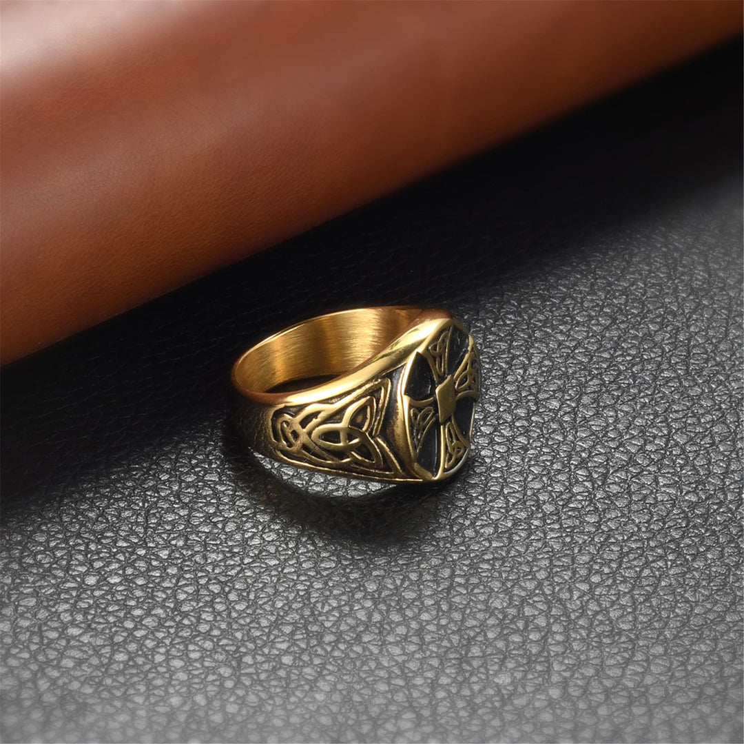 WorldNorse Keltischer Knoten Kreuz Edelstahl Wikinger Ring
