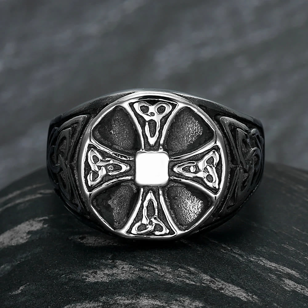 WorldNorse Keltischer Knoten Kreuz Edelstahl Wikinger Ring
