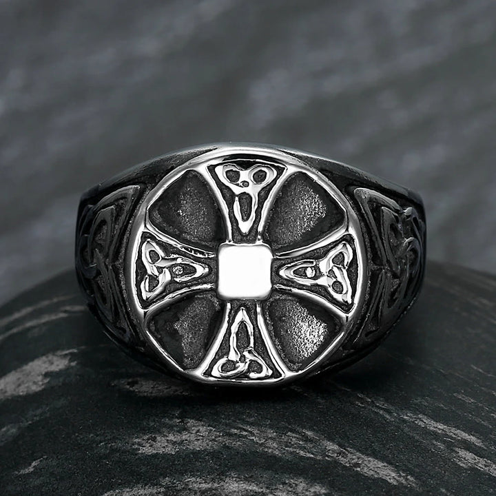 WorldNorse Keltischer Knoten Kreuz Edelstahl Wikinger Ring