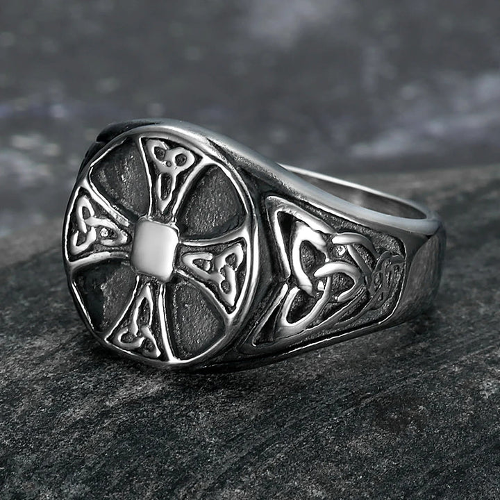 WorldNorse Keltischer Knoten Kreuz Edelstahl Wikinger Ring