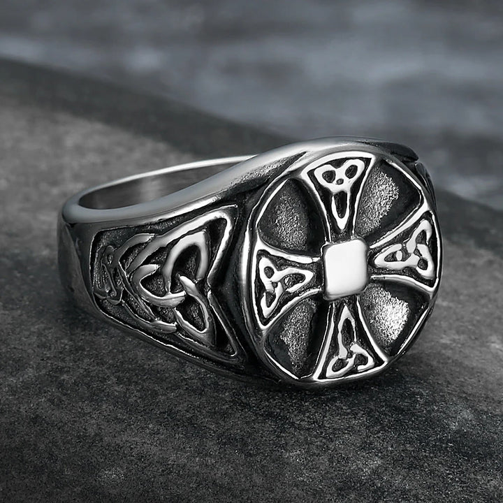WorldNorse Keltischer Knoten Kreuz Edelstahl Wikinger Ring