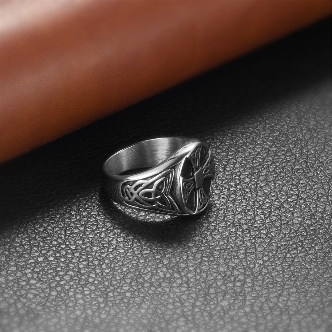 WorldNorse Keltischer Knoten Kreuz Edelstahl Wikinger Ring