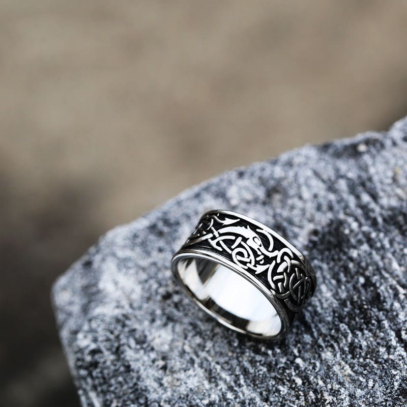 WorldNorse Drachenkopf Keltischer Knoten Edelstahl Wikinger Ring