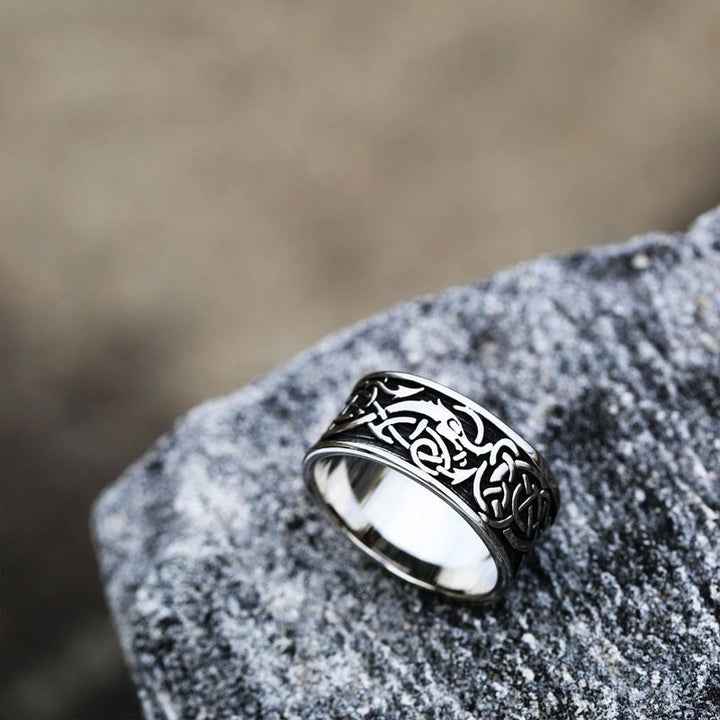 WorldNorse Drachenkopf Keltischer Knoten Edelstahl Wikinger Ring