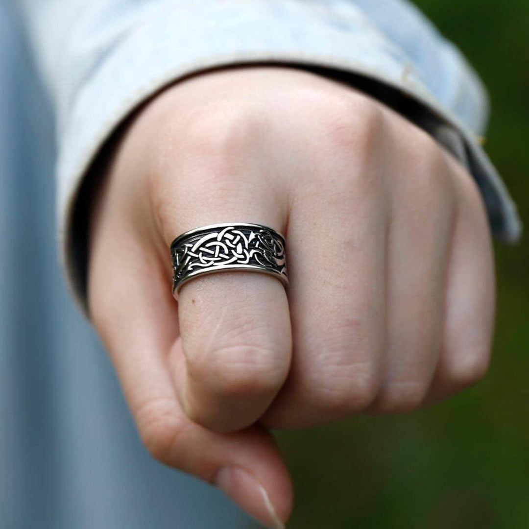 WorldNorse Drachenkopf Keltischer Knoten Edelstahl Wikinger Ring