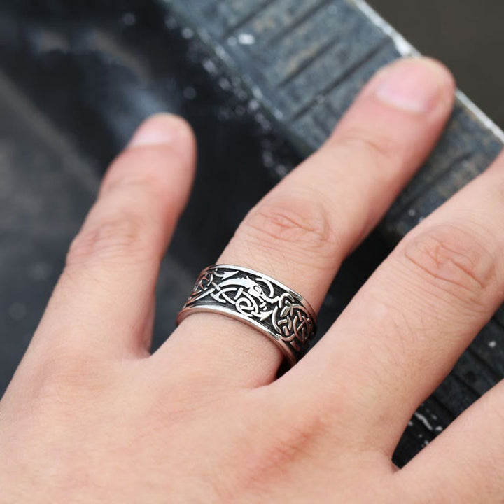 WorldNorse Drachenkopf Keltischer Knoten Edelstahl Wikinger Ring