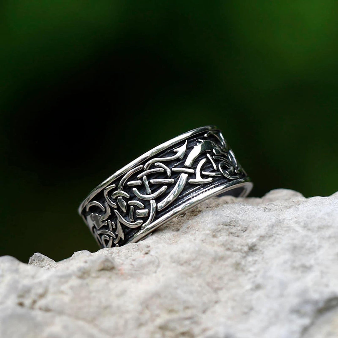 WorldNorse Drachenkopf Keltischer Knoten Edelstahl Wikinger Ring