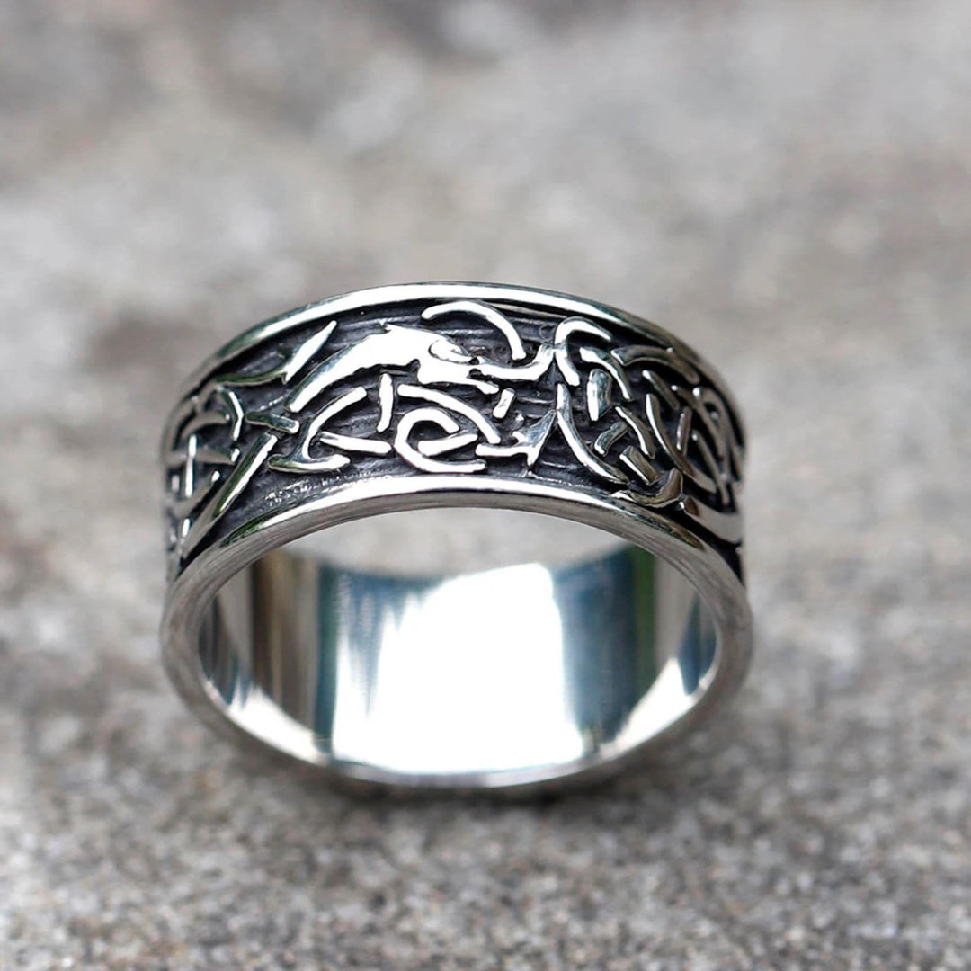 WorldNorse Drachenkopf Keltischer Knoten Edelstahl Wikinger Ring