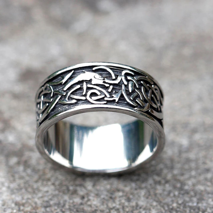 WorldNorse Drachenkopf Keltischer Knoten Edelstahl Wikinger Ring
