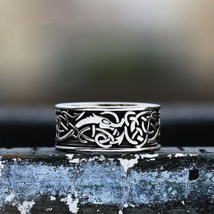 WorldNorse Drachenkopf Keltischer Knoten Edelstahl Wikinger Ring