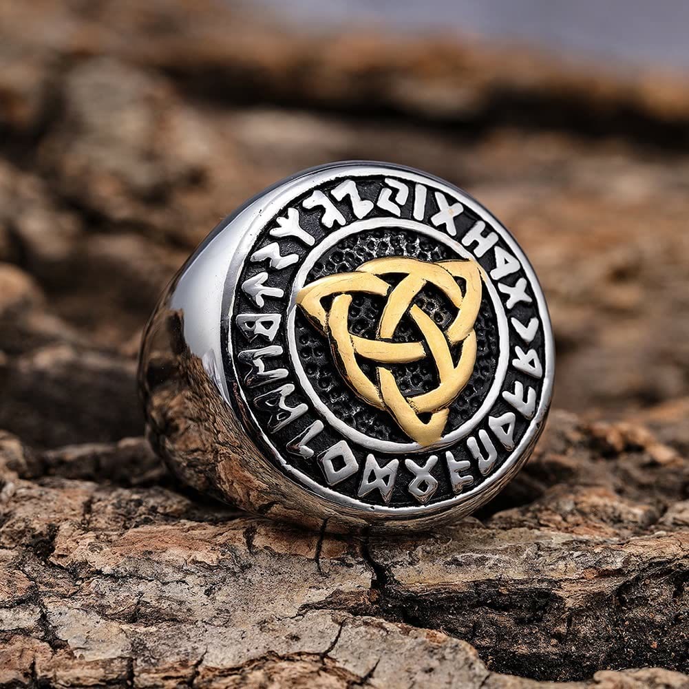 WorldNorse – Einfacher, klobiger Ring mit Rune und Keltischer Knoten