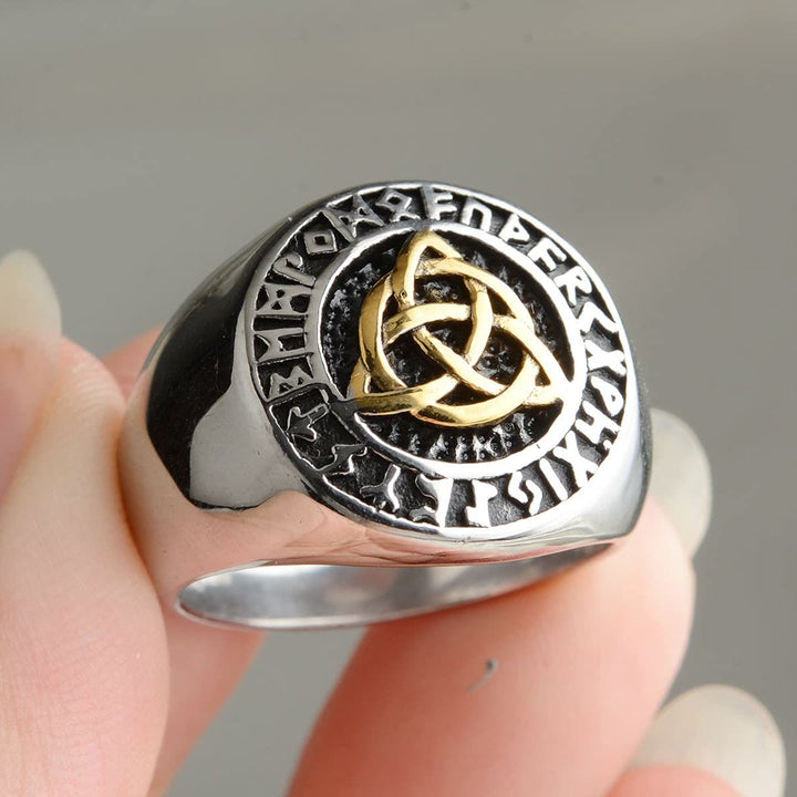 WorldNorse – Einfacher, klobiger Ring mit Rune und Keltischer Knoten