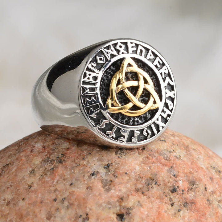 WorldNorse – Einfacher, klobiger Ring mit Rune und Keltischer Knoten