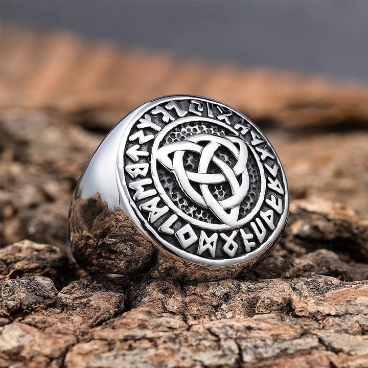 WorldNorse – Einfacher, klobiger Ring mit Rune und Keltischer Knoten