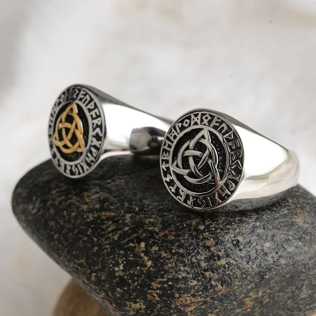 WorldNorse – Einfacher, klobiger Ring mit Rune und Keltischer Knoten
