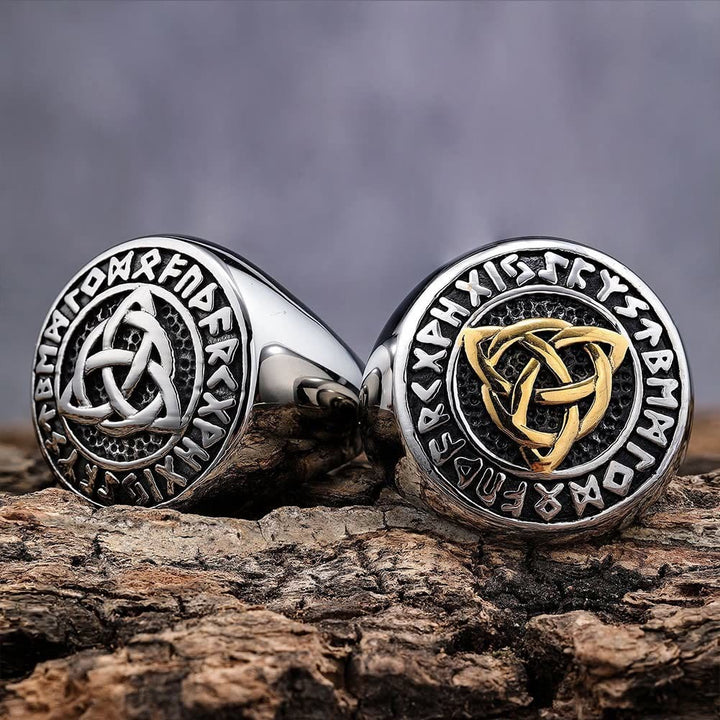 WorldNorse – Einfacher, klobiger Ring mit Rune und Keltischer Knoten