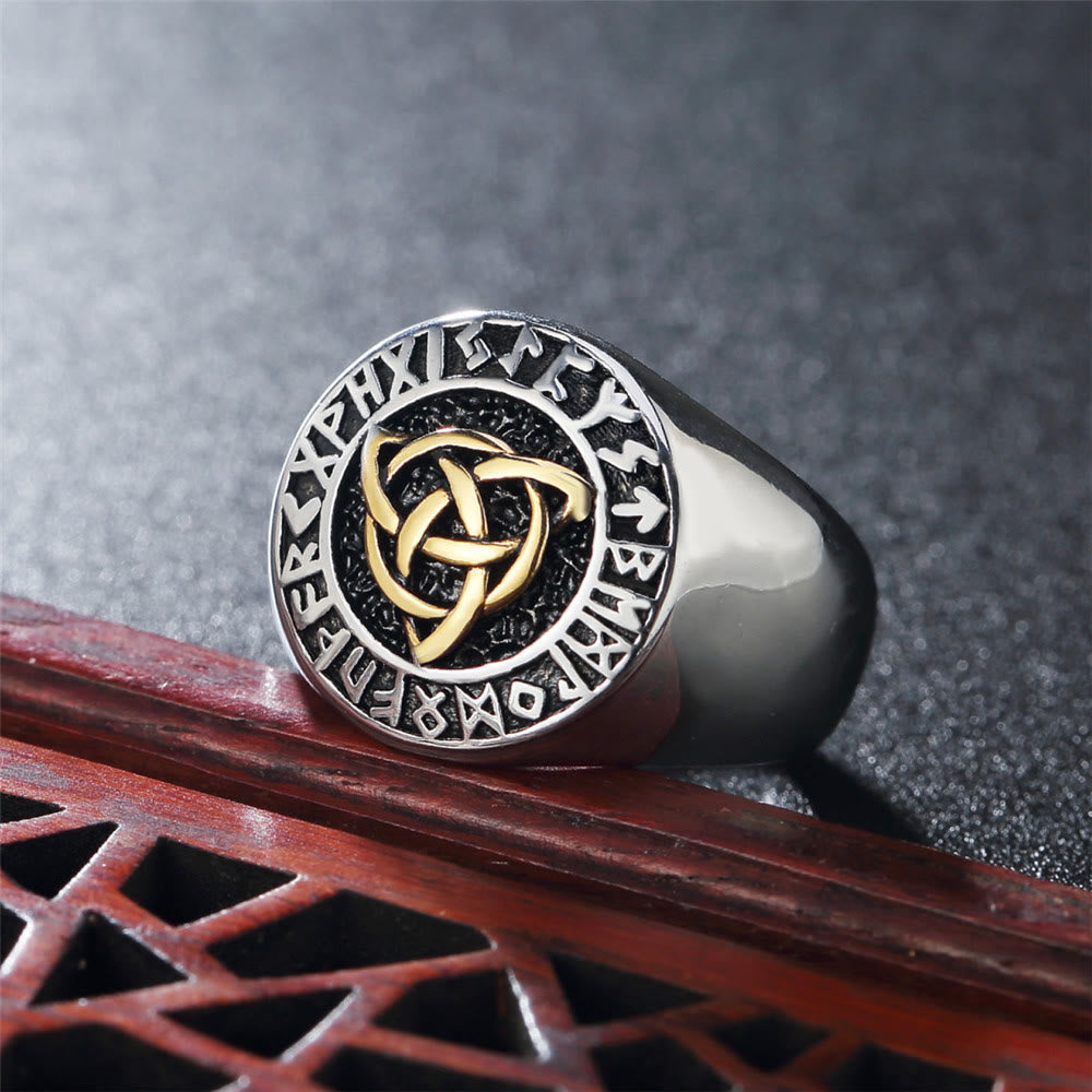WorldNorse – Einfacher, klobiger Ring mit Rune und Keltischer Knoten