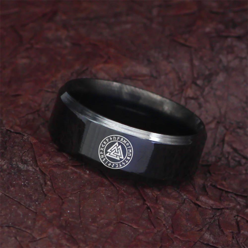 WorldNorse Vintage Valknut Schwarzer Edelstahlring