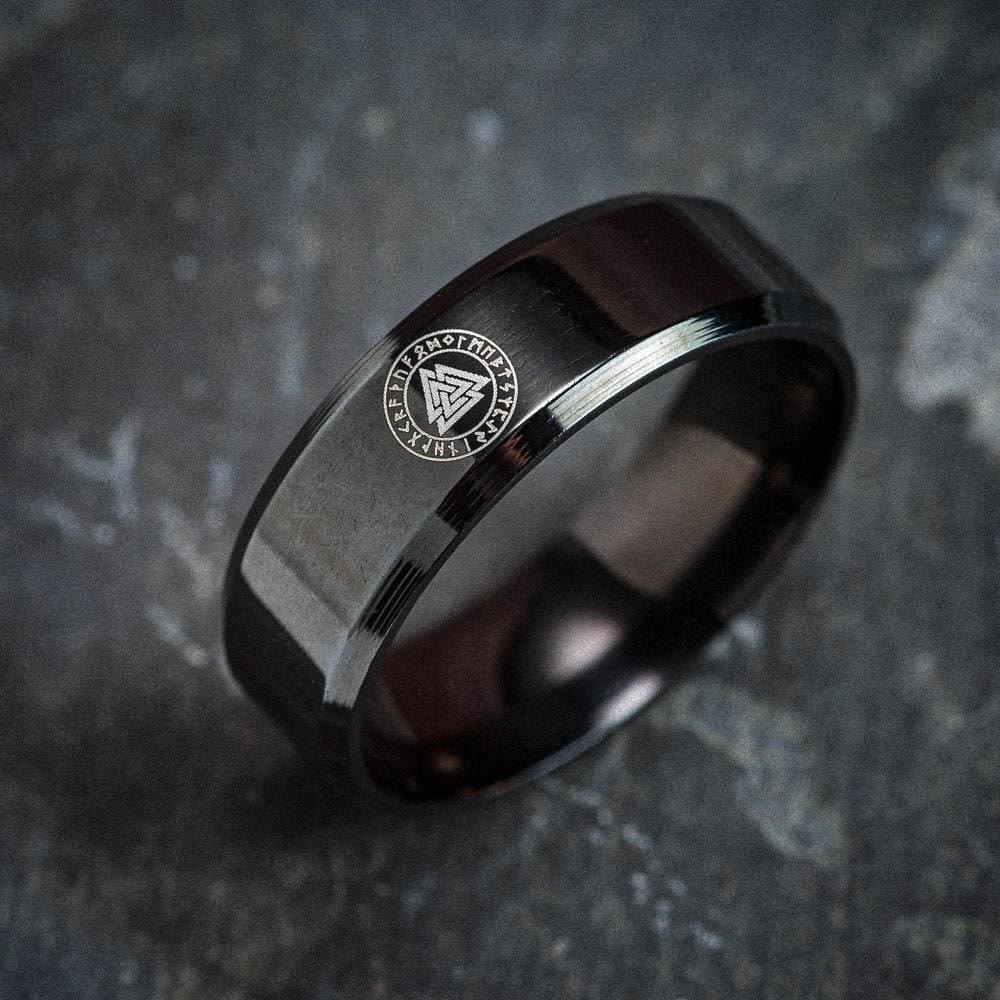 WorldNorse Vintage Valknut Schwarzer Edelstahlring