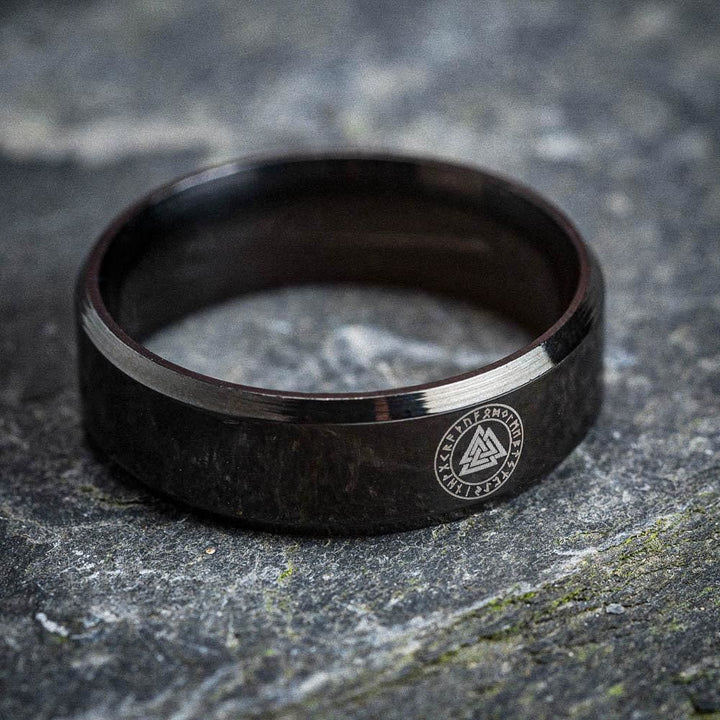 WorldNorse Vintage Valknut Schwarzer Edelstahlring
