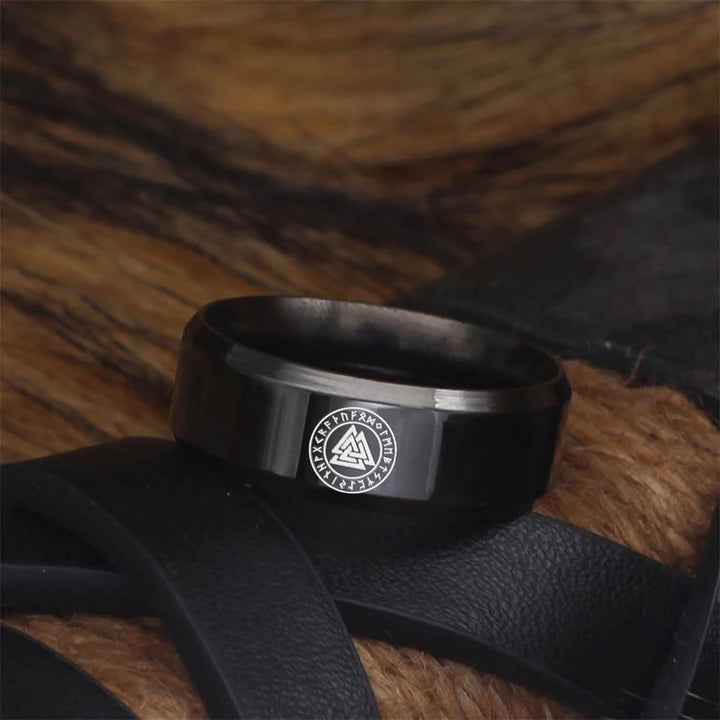 WorldNorse Vintage Valknut Schwarzer Edelstahlring