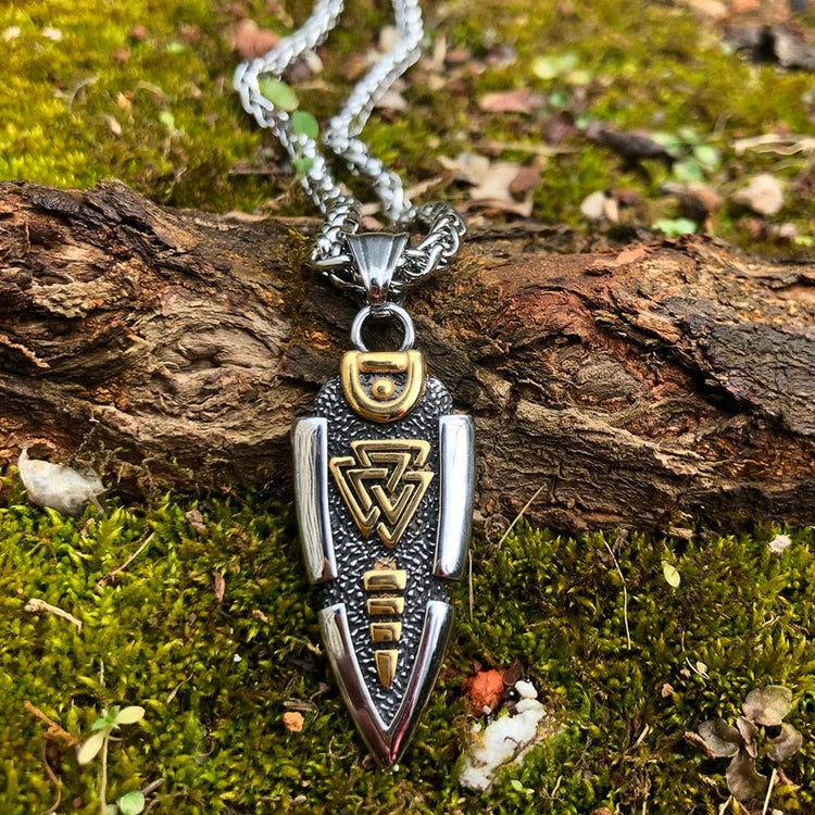 WorldNorse Massive doppelseitige Halskette mit Odins Speer und Valknut -Amulett