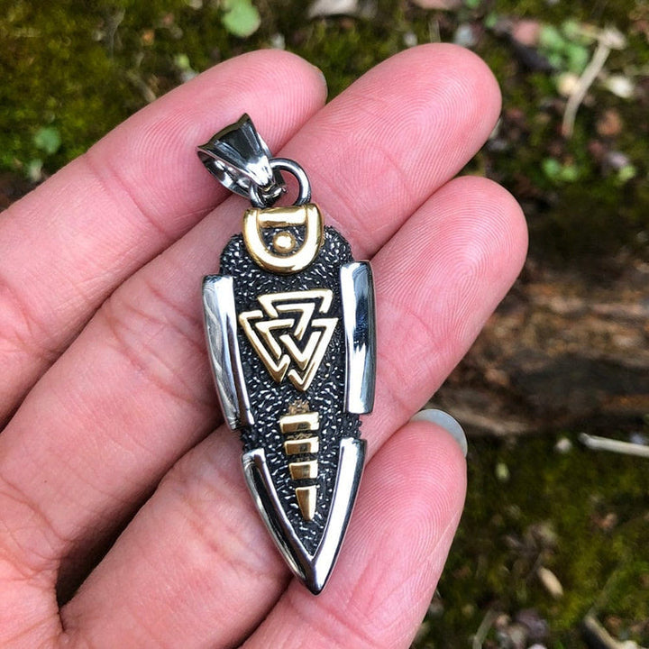 WorldNorse Massive doppelseitige Halskette mit Odins Speer und Valknut -Amulett
