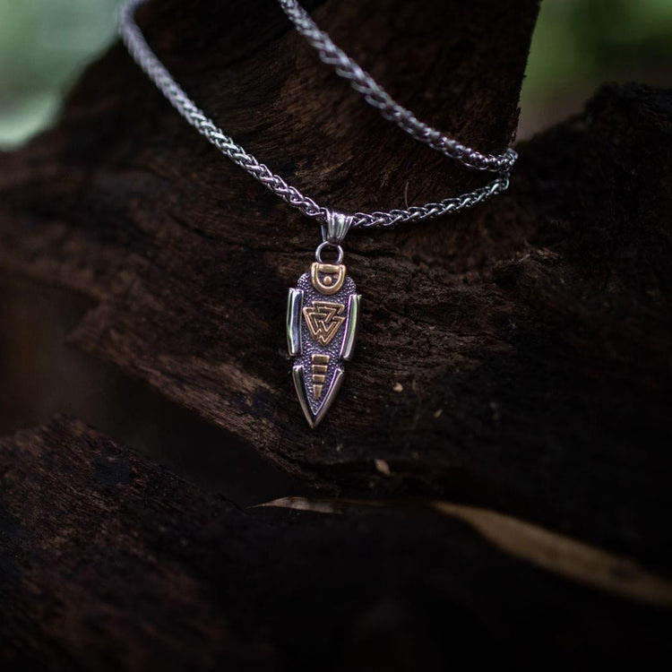 WorldNorse Massive doppelseitige Halskette mit Odins Speer und Valknut -Amulett