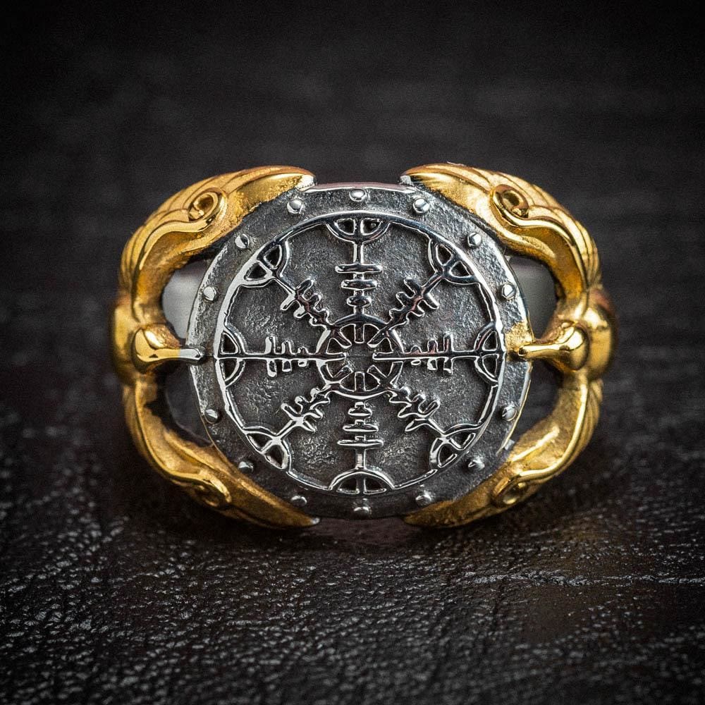 WorldNordischer Wikinger Odin Raven & Helm der Ehrfurcht Ring